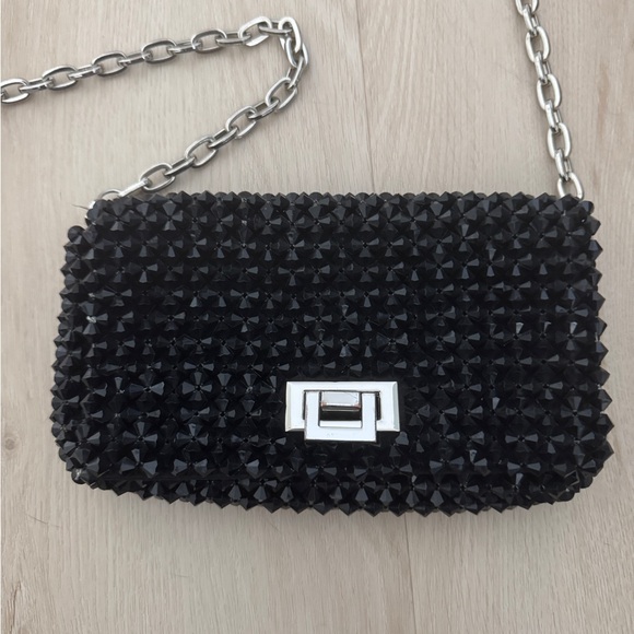 Zara Black Beaded Crossbody bag with Silver Chain - Picture 6 of 10